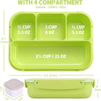 Bento Box Adult Lunch Box, Lunch Containers for Kids Girls Boys with 4 Compartments, Lunchable Food Container with Utensils, Sauce Jar, Muffin Liners, 40 Oz/5 Cup, Bright Green