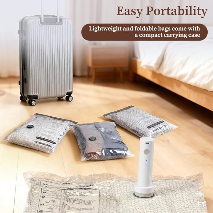15 PCS Vacuum Seal Bags, Compression Space Saver with Electric Air Pump and Hand Pump, For Travel, Home Storage, Clothing, Bedding and Moving Organization
