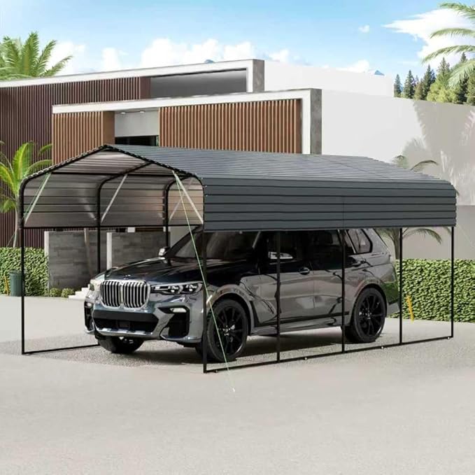 Heavy-Duty Outdoor Garden Shed with Aluminum Alloy Frame, Hinged Door, and Stable Foundation for Secure Storage (New 11x19 FT Carport)
