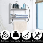 Tangkula Wall Mount 2 Tier Bathroom Shelf with Bars, 18" W X 10" D X 22" H, Home Toilet Double Layer Rustproof Chrome Shelf