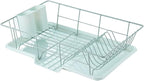 Sweet Home Collection Space-Saving 3-Piece Dish Drainer Rack Set: Efficient Kitchen Organizer for Quick Drying and Storage - Includes Cutlery Holder and Drainboard - Maximize Countertop Space, Mint
