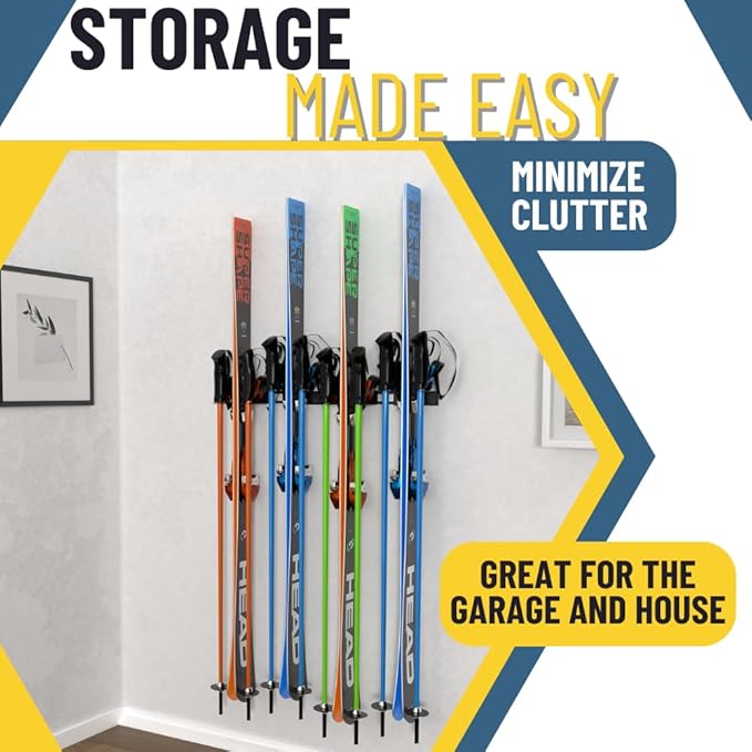 Koova Heavy Duty Steel 32" Ski Rack for Garage Wall Storage
