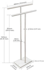40 Inch Standing Towel Rack Double-T Shape Tall Bath Towel Sheet Holder with Marble Design Base for Bathroom Floor Next to Tub or Shower 2 Tier Towel Holder Stand Stainless Steel Brushed Nickel