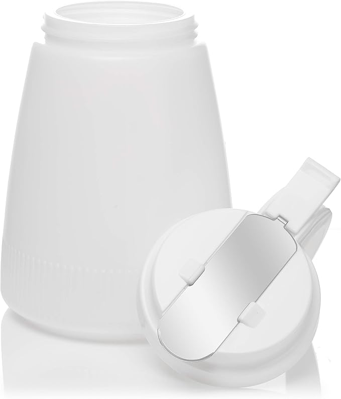 [1 PACK] EcoQuality 48oz Plastic Syrup Dispenser with Plastic Lid and Stainless Steel Slide Cover - Syrup, Sugar, Honey Dispenser - Perfect for Diners, Restaurants, Home, Office, Disposable (48 Ounce)