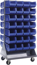 Quantum Storage Systems QMD-36H-240BL Mobile Double Sided Gray Louvered Rack System with Bins, 36” L x 25” W 72” H, Blue