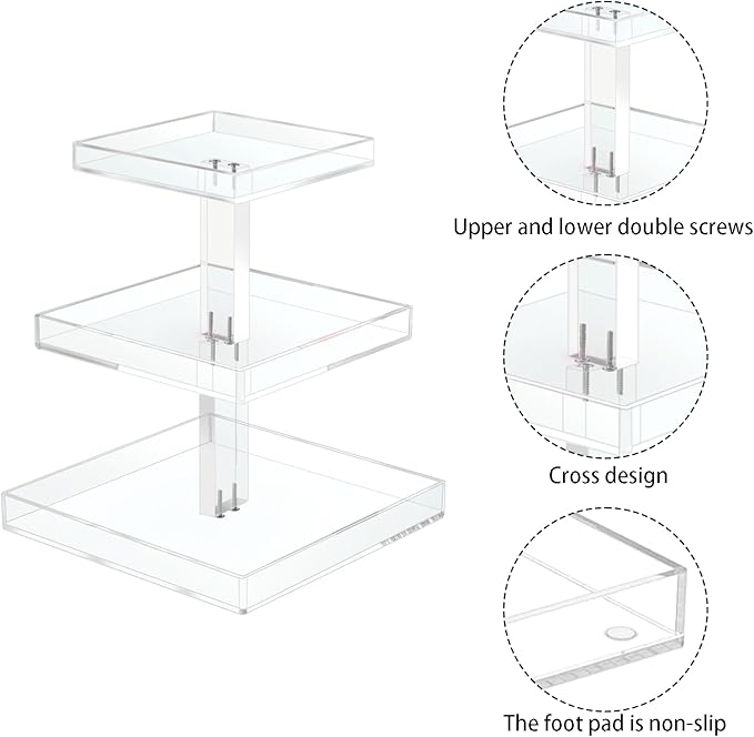 YAGELI Perfume Organizer for Women - Large 3-Tier Clear Acrylic Cosmetic Storage for Bathroom, Vanity & Dresser | Makeup Jewelry Display Stand | Non-Slip Base, Sturdy & Scratch-Resistant