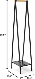 Brabantia - Linn Clothes Rack, Compact - Free Standing Clothing Rail - Clothes Storage - Hang, Air, or Dry Clothes - Sturdy Steel Frame & Bamboo Rod - 19 x 13 x 67 inches - Black