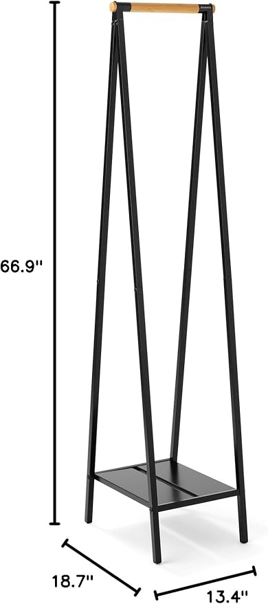 Brabantia - Linn Clothes Rack, Compact - Free Standing Clothing Rail - Clothes Storage - Hang, Air, or Dry Clothes - Sturdy Steel Frame & Bamboo Rod - 19 x 13 x 67 inches - Black