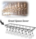 Xverycan Wine Glass Rack Under Cabinet, 8 Row Extreme Large Stemware Hanger, Metal Wine Goblet Holder, DIY Bar Glass Storage Rack for Bar Counter, Kitchen, Screws Included (Black)