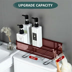 Bathroom Organizer Shelf - Over The Toilet Storage Rack, 2-Tier Floating Shelves with Hooks, No-Drill, Toilet Paper Holder for Restroom Bathroom Vanity Kitchen (Black, 1 Tier)