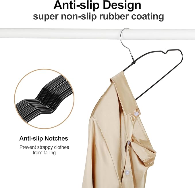 TOPIA HANGER Metal Hangers 20 Pack, Non Slip Clothes Hangers Space Saving, Heavy Duty Rubber Coated Wire Hanger for Coat, Shirt, Dress, Pants-Black, CT12H