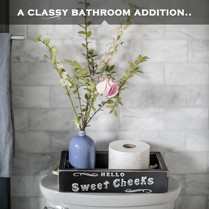 MAINEVENT Hello Sweet Cheeks Bathroom Decor Box, One Box with Design on 2 Sides Farmhouse Bathroom Decor Toilet Organizer