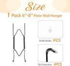 Plate Hangers for The Wall, Suitable for 6-8 inch Decorative Plate, Stainless Steel Wire Plate Holder with Wall Hooks and Rubber tip Protectors, Plate Hangers for Displaying Plates, Platter, Black