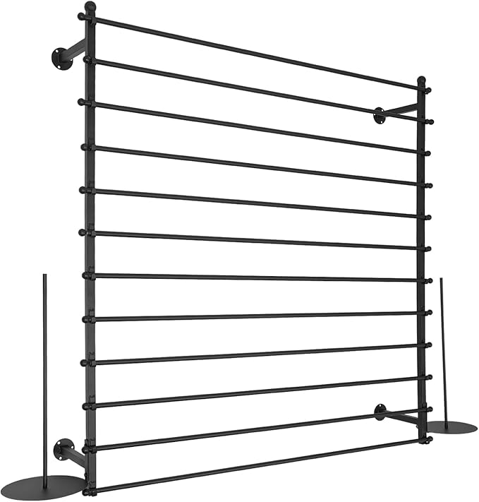Heavy Duty Iron Ribbon Organizer Rack Wall Mounted, 12-Rod Modern Metal Craft Organizer for Ribbons, Wrapping Paper, Vinyl Rolls, Space Saving Storage Rack for Florist, Home (Black)