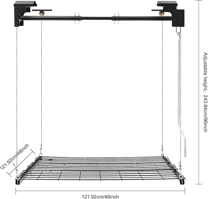 Overhead Garage Storage Rack 4x4 Feet 250LBS Capacity Hand Crank Adjustable Height Up to 96 Inches Ceiling Mount Organizer for Garage Warehouse