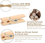 1.35 Inch Mini Clothes Pins for Photo100 Pcs with 32 Feet Jute Twine, Mini Clothes Pins for Crafts, Wooden Small Clothespins for Pictures, Tiny Decorative Clothespins for Baby Shower (10 Colors)
