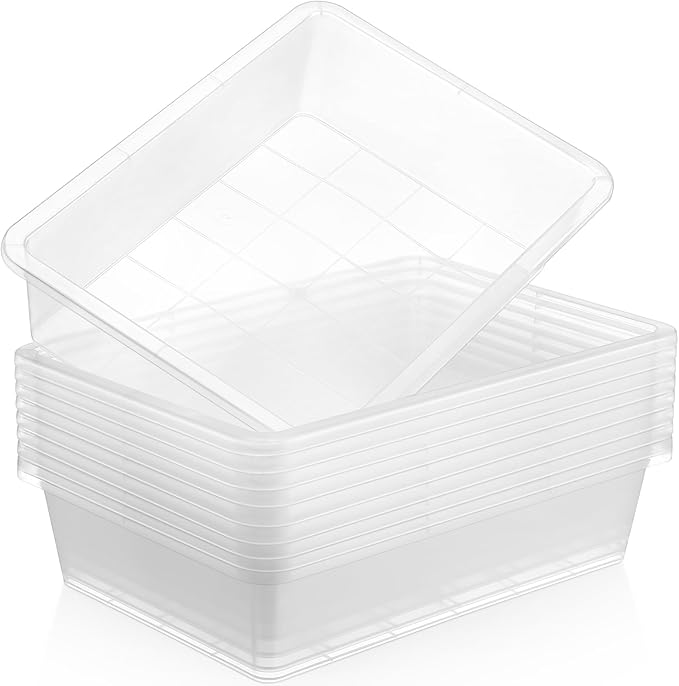 Hoteam 10 Pcs Flat Storage Organizer Tray Bin Letter Size Paper Tray for Classroom Plastic Stackable File Organizer for School Office Teacher Book Organization（ Clear, 13.78 x 9.84 x 3.15 Inch）