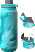 Greylock 20 oz Insulated Water Bottle with Straw Lid, Reusable Stainless Steel Sports Water Bottles with Foldable Handle, Leak Proof, Double-Wall Vacuum Insulation, 24 Hours Cold (Tides)