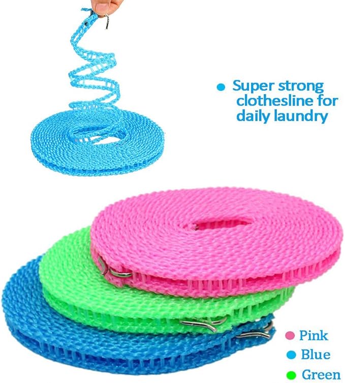 Clotheslines 3Pack Blue Pink Green 1.64ft Length Clothes Drying Rope Portable Windproof 5m Clothesline for Camping Travel Indoor Outdoor Laundry Clothes Line