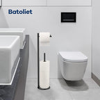Toilet Paper Holder Stand, Bathroom Toilet Paper Roll Holder Stand with Reserve, Standing Toilet Paper Holder with Storage,Toilet Paper Roll Holder for 4 Rolls, Black