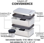 Leak Proof Stainless Steel Bento Box, Stainless Steel Lunch Box For Adults, Metal Bento Box, Japanese Lunch Container, Large With Compartment, Korean Bentobox, Non Toxic, Microwave Safe