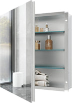 24x24 inch Medicine Cabinet Mirror with Storage, Aluminum Surface Mount or Recessed Medicine Cabinet with Adjustable Shelves for Bathroom Bedroom