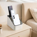 PU Leather Remote Control Holder, Small Desk Organizer Office Supply Bedside Caddy for Nightstand End Table Couch, Pen Remote Organizer with 3 Compartments (Cream)