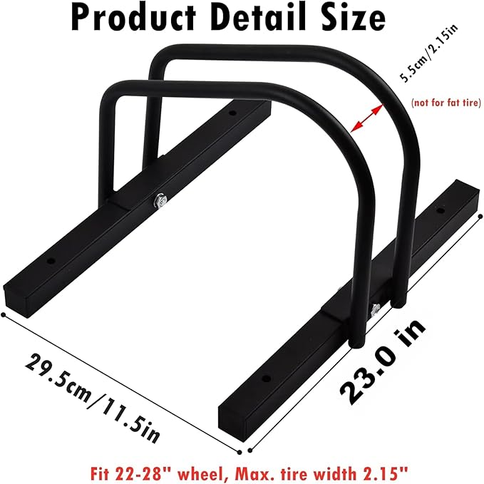 WALMANN Bike Floor Stand, Steel Bike Parking Rack for 1 Bike, 22-28" Wheels, Max. Tire Width 2.1", Black