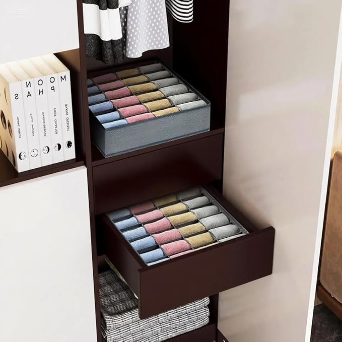 3 Pack Sock and Underwear Drawer Organizer 24 Cell Sock Holders For Closet Organization and Storage Dividers,Foldable(Grey)