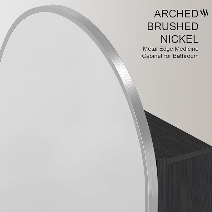 Arched Medicine Cabinet with Mirror,Recessed Medicine Cabinet Mirrors for Bathroom Mirror with Storage,Arched Metal Edge Medicine Cabinet,Brushed Nickel Arch Medicine Cabinets Mirror 16x31