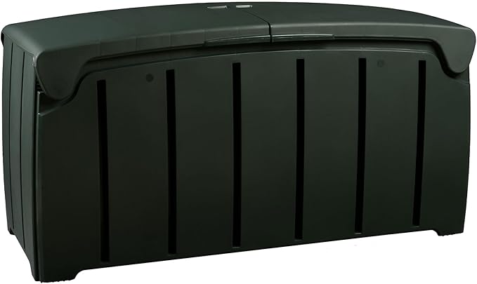 Ward Strata Products 85 Gallon (321L) Outdoor Storage Organization Bin, Patio Deck Box with Dual Door Lid for Garden, Pool, & Furniture Accessories, Black