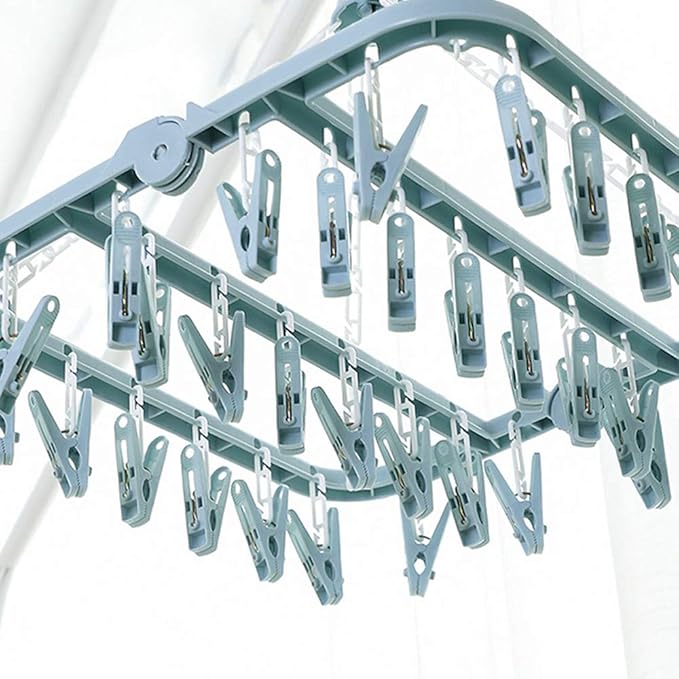 Clip and Drip Hanger Clothes Hanger Drying Rack 32 Clips (Light Blue)