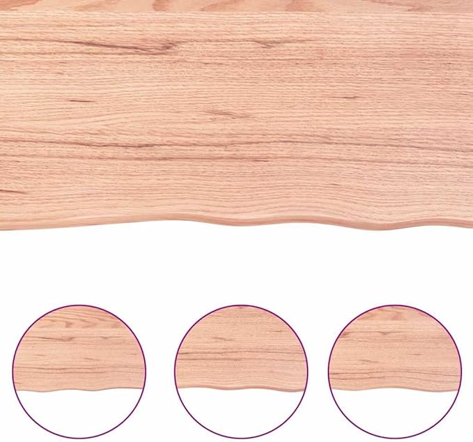 vidaXL Bathroom Countertop in Light Brown Solid Oak Wood, Treated with Varnish, Live Edge, Versatile Use, 55.1"x11.8"x(0.8"-1.6")"