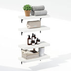 Furinno Tanna Floating Shelves for Wall Set of 4, 22-Inch Bathroom Wall Shelf, Wall Mounted Shelf, for Bathroom Organizers and Storage, Living Room, White Texture