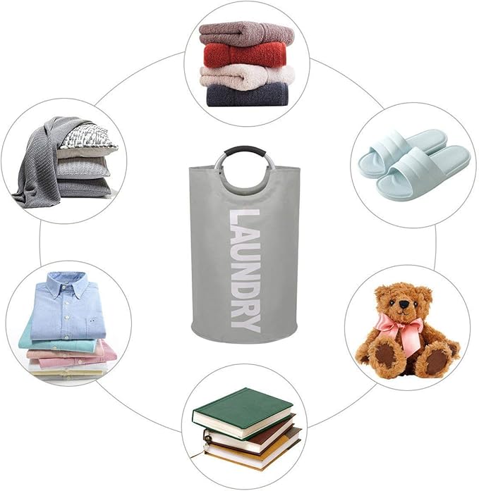 Mziart 90L Large Collapsible Laundry Hamper Laundry Basket with Alloy Handles for College, Camping and Home, Heavy Duty and Durable Thicken Foldable Clothes Storage Washing Bag (Grey)