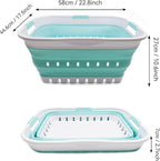 SAMMART 42L (11 gallon) Collapsible Plastic Laundry Basket - Foldable Pop Up Storage Container/Organizer - Space Saving Hamper/Basket (1, White/Lake Green)