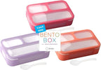 kinsho Small Snack Containers for Kids Toddlers - 3 Compartments (Set of 3) - Leak-proof Snack Boxes with Lids - BPA-Free Mini Bento Lunch Box - Ideal for School, Holds 2 Cups (Pink + Purple + Coral)