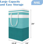BlissTotes 3-Pack Laundry Basket, Freestanding＆Waterproof Laundry Hamper, Collapsible Tall Clothes Hamper with Easy Carry Handles for Clothes, Towels in the Family and Dorm,Gradient Green,88L