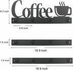 HULISEN Coffee Mug Wall Rack, Coffee Cup Holder Wall Mounted with 12 Heavy Duty Hooks and Metal Coffee Sign, Rustproof Tea Cup Hanger Display Decor for Coffee Bar, Kitchen, Office