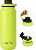 GREYLOCK 24 oz Insulated Water Bottle with Straw Lid, Leakproof Reusable Stainless Steel Vacuum Flask, 24hr Cold & Hot, Carry Handle & Silicone Spout, BPA-Free for Gym, Hiking, Travel,Green