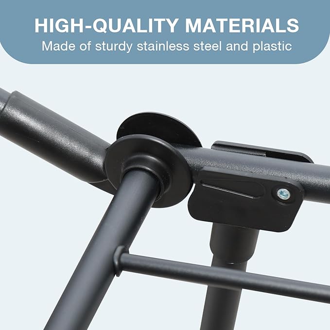 Clothes Drying Rack, with Sock Clips & with Buckle, Metal Laundry Rack, Foldable Gullwing Design, Free-Standing Laundry Airer Space-Saving, Free-Standing Airer, Indoor Outdoor Use, Black