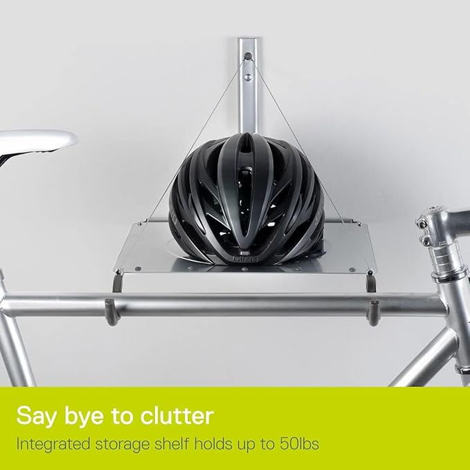 Delta Cycle 2 Bike Rack Garage - Foldable Bicycle Wall Mount Hanger with Storage Shelf Holds Up to 65 lbs