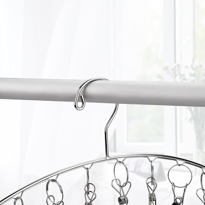 Toplife Clothes Hanger with 10 Clips, Stainless Steel, Windproof, for Drying Socks, Bras, Underwears, Baby Clothes, Hats, Scarfs, Towels, Pants and Gloves, Set of 4 (Indoors)