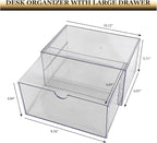 Clear Desk Organizers and Accessories, 2 Pack Plastic Drawer Organizer for Office Supplies, Marker Pen, Art Crafts, Stationery, Coffee Pods, Stackable Home Storage (2 Drawers)