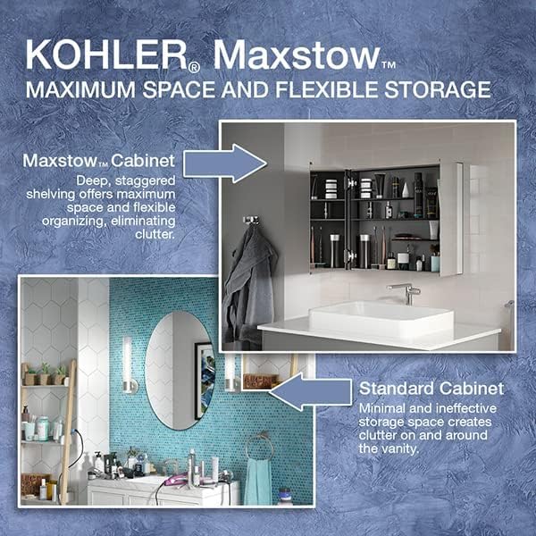Kohler 81146-DA1 Maxstow Frameless Surface Mount Bathroom Medicine Cabinet, 30 in. W x 24 in. H, Dark Anodized Aluminum
