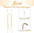 5 Pack Plate Hangers for The Wall, Suitable for 16-20 inch Art Plate, Stainless Steel Invisible Heavy Duty Wire Plate Holder with Wall Hooks, Plate Hangers for Displaying Plates, Platter, Dish, Gold