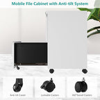 2 Drawer Mobile File Cabinet with Lock,Under Desk Filing Cabinet for Home Office, Metal Filing Cabinets on Wheels for Legal/Letter/A4 File, Assembled Required, White
