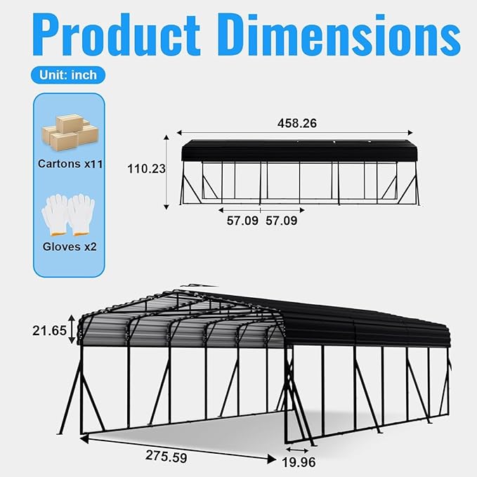 20x40FT Metal Carport, Heavy Duty Car Port Canopy with Metal Roof and Frame, Extra Large Carports Withstand Strong Wind or Heavy Rain, Suitable for Parking Pickup, Boat, Car, and Tractor