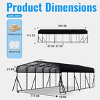 20x40FT Metal Carport, Heavy Duty Car Port Canopy with Metal Roof and Frame, Extra Large Carports Withstand Strong Wind or Heavy Rain, Suitable for Parking Pickup, Boat, Car, and Tractor