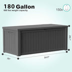 180 Gallon Outdoor Deck Box, Lockable Waterproof Outdoor Storage Boxes For Garden Tools,Indoor Cushions,Accessories Outside Storage Resin Weatherproof Container(Black)